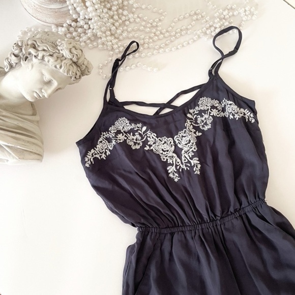 H&M Navy Floral Embroidered Cami Romper - Picture 1 of 7